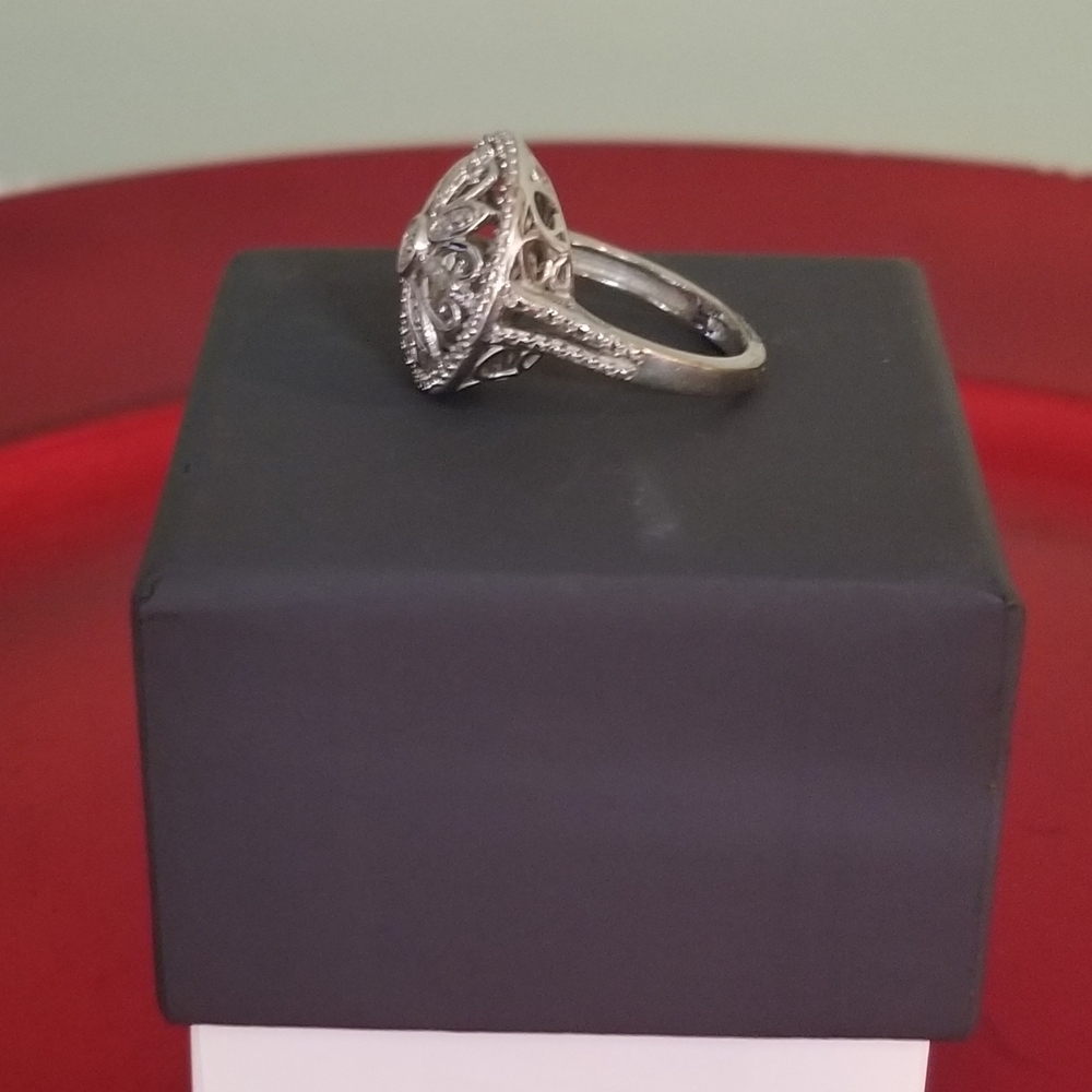 Karis STS Signed Contemporary Textured Filagree Dome Ring-Rhodium Plated Silver - Picture 3 of 5